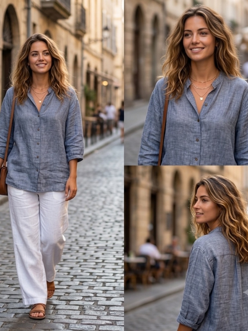 Uniqlo 100% Linen Chambray Mandarin Collar Button Up Blouse Size Large Oversized